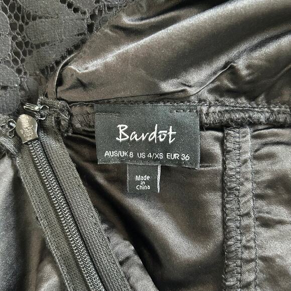 Bardot Black Lace V-Neck Bodycon Lace Dress Strappy Cocktail Party Size 4/XS - Picture 6 of 7